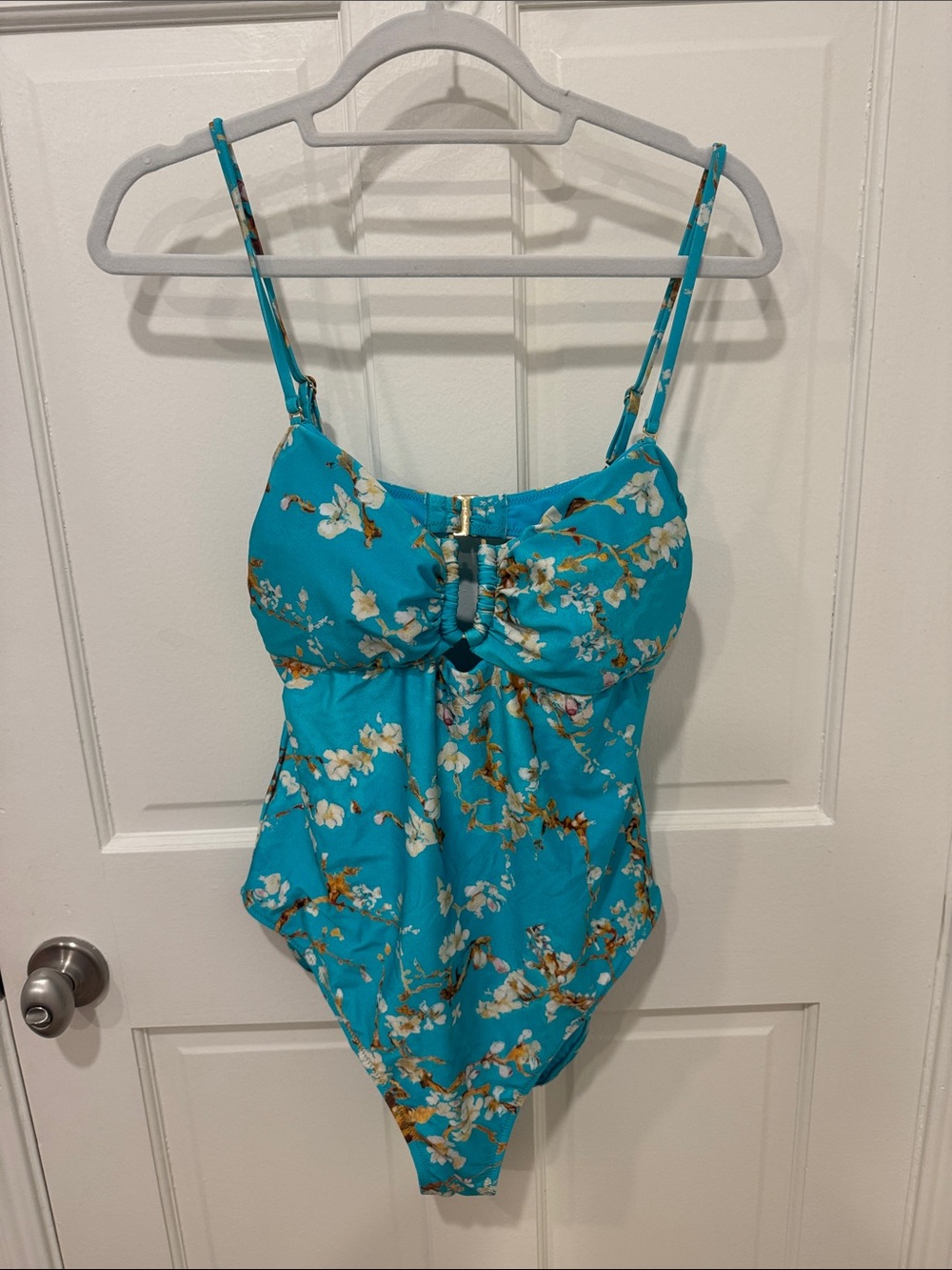 L'AGENCE Turquoise Floral One-Piece with Front Keyhole Detail